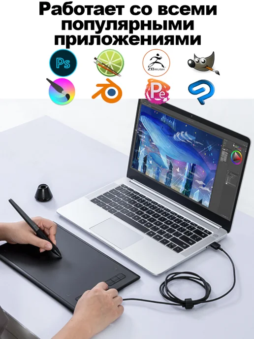 Huion Графический планшет A5 для рисования на компьютере, черный, фото 3
