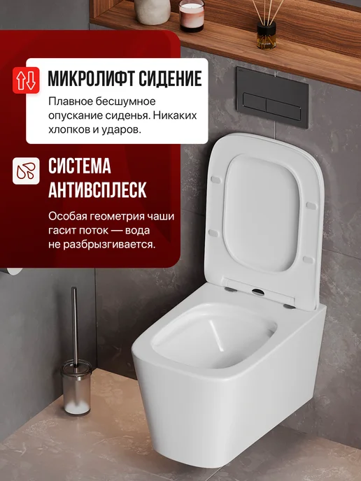 BAUEDGE Подвесной унитаз Bau Stil безободковый, торнадо с ом, белый, фото 4