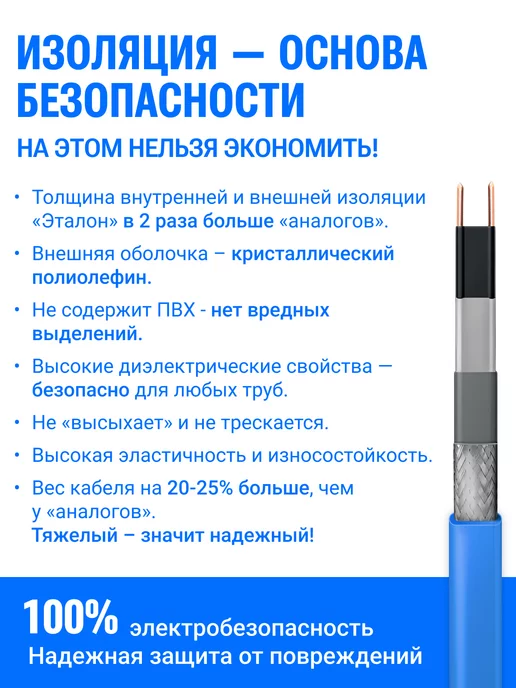 Тепло и Точка Греющий кабель на трубу Эталон 13 м 30 Вт м, на отрез, 13 м, 30 Вт, фото 3
