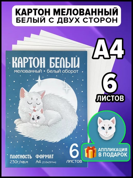 Rumba Белый картон для школы А4 двусторонний матовый набор 20 л, 6 л
