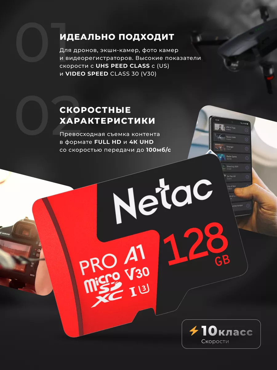 Карта памяти MicroSDXC 128ГБ P500 Pro Class 10 UHS-I A1 V30 192067281  купить в интернет-магазине Wildberries