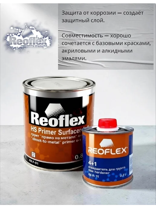 Reoflex «Грунт прямо на металл» HS Primer Surfacer 4+1 (0,8л + 0,2л), 800 мл, 200 мл, фото 5