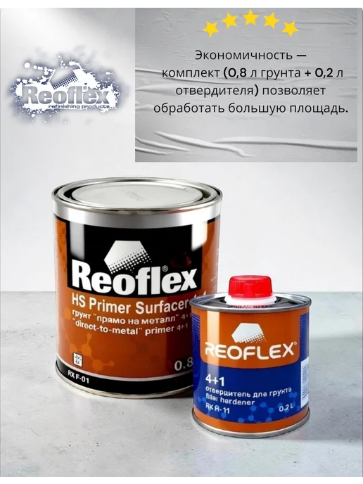 Reoflex «Грунт прямо на металл» HS Primer Surfacer 4+1 (0,8л + 0,2л), 800 мл, 200 мл, фото 6