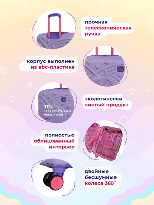 it luggage Детский чемодан на колесах S с единорогом, фиолетовый, фото 2