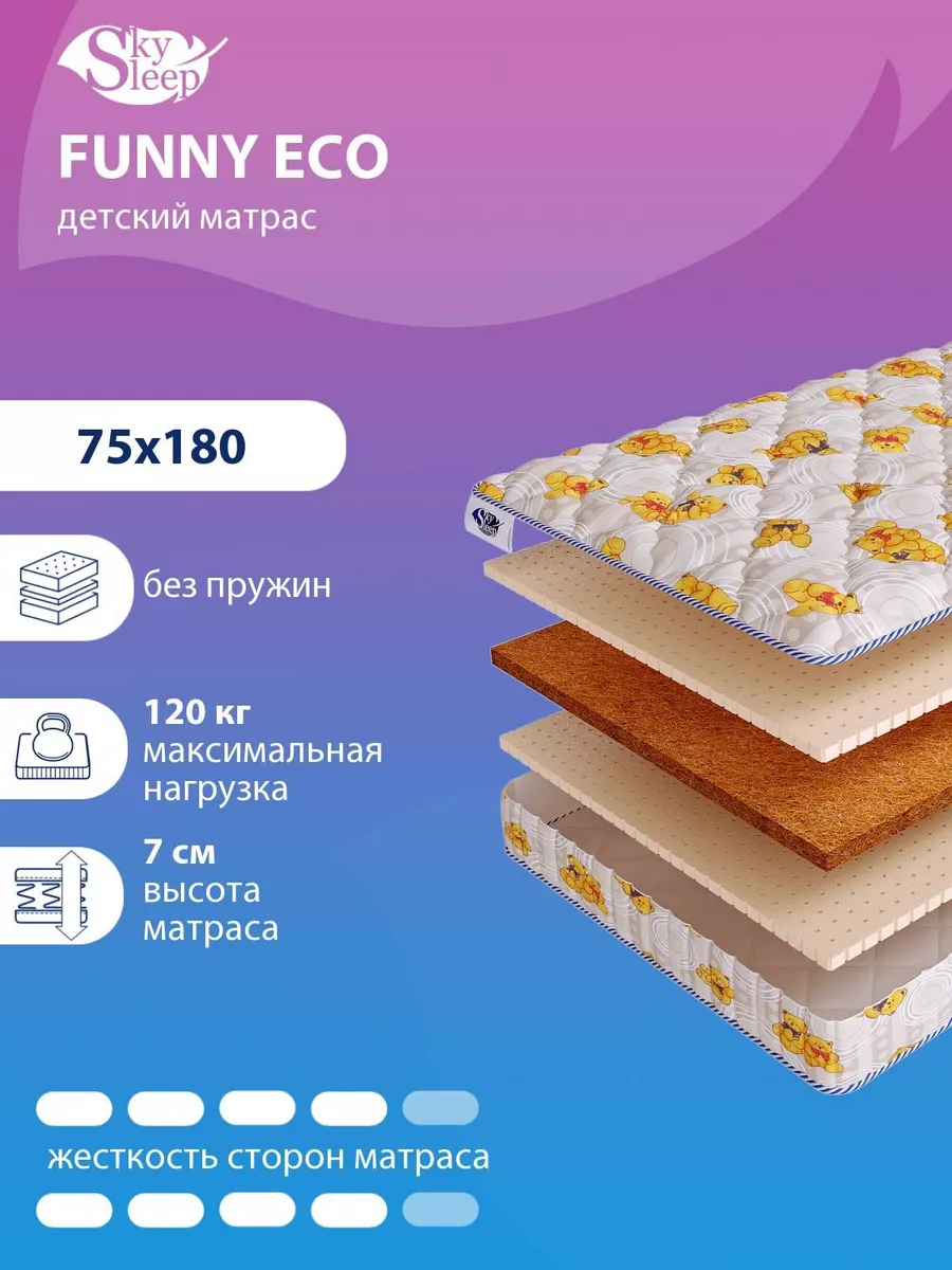 Матрас детский FUNNY ECO беспружинный в кроватку 75x180 SkySleep 192248327  купить за 16 973 ₽ в интернет-магазине Wildberries