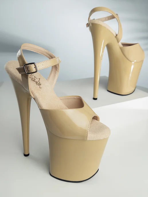 PLEASER Туфли стрипы тройки лаковые, бежевый, фото 7