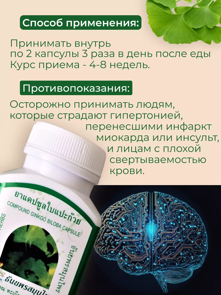 Гинкго билоба витамины для мозга ума и памяти Thanyaporn 192320628 купить  за 713 ₽ в интернет-магазине Wildberries