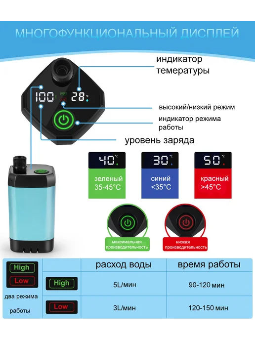 Portable Shower Портативный походный душ 6000 mAh 2 режима, 6000 мАч, фото 2