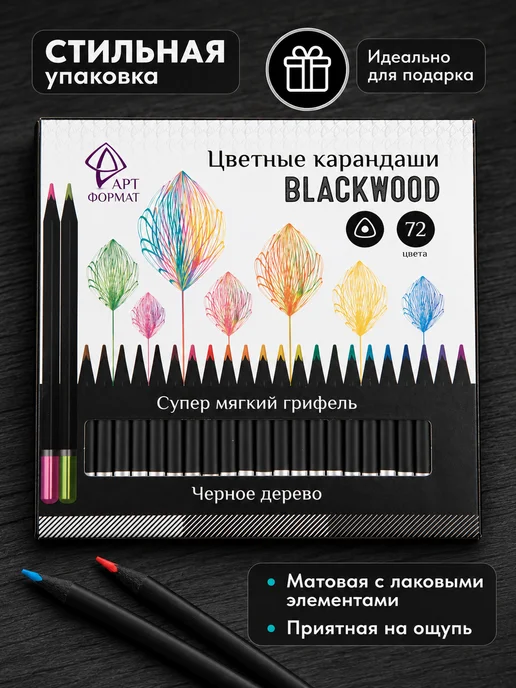 АРТформат Карандаши цветные Blackwood 24 цвета мягкие для рисования, черный, фото 2