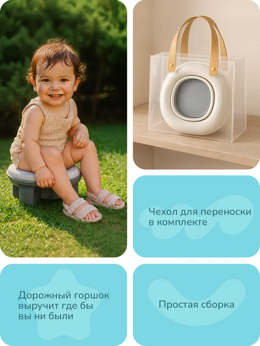 playokay Дорожный горшок детский складной сиденье для унитаза 3в1, серый, фото 6