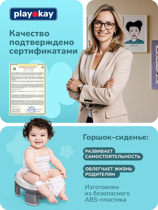 playokay Дорожный горшок детский складной сиденье для унитаза 3в1, серый, фото 7