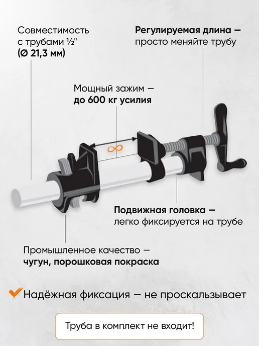 STC TOOLS Набор струбцин трубных 1 2", 4 шт, 4 шт, фото 3