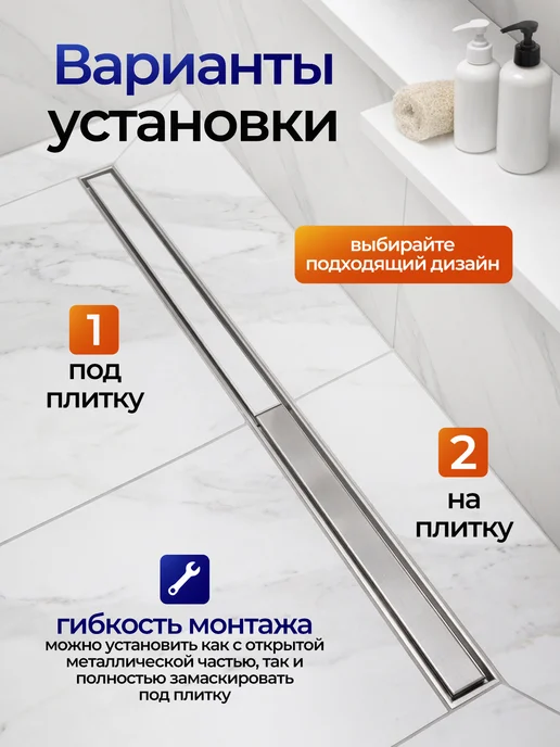 TIM Трап для душа 600 мм под плитку, вариант, фото 6