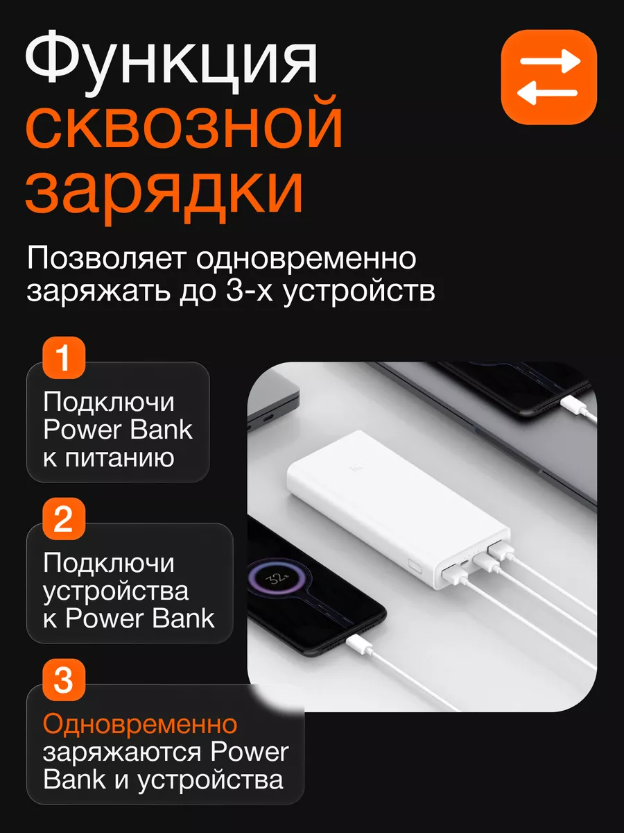 Повербанк 30000 mah внешний аккумулятор Power Bank 3 Xiaomi 192822728  купить за 1 707 ₽ в интернет-магазине Wildberries