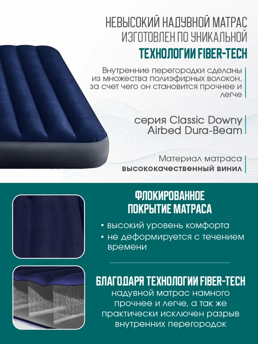 Intex Матрас надувной 183x203x25 см, 183x203x25 см, фото 3