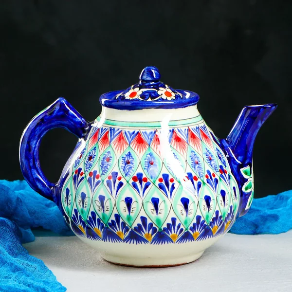 Чайник Риштанская Керамика «Узоры», 1600 мл, синий