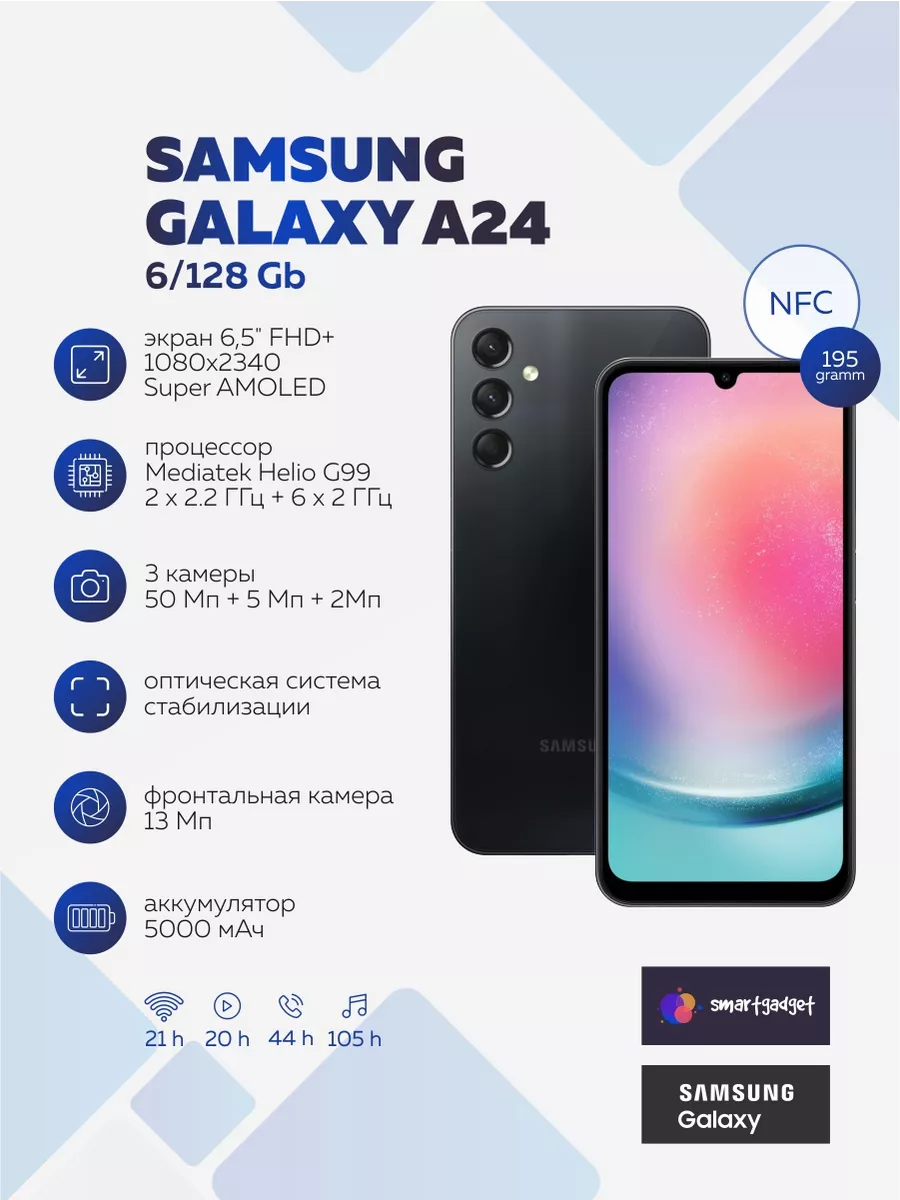 Смартфон Sаmsung Galaxy A24 6/128GB Черный Samsung 193089764 купить в  интернет-магазине Wildberries