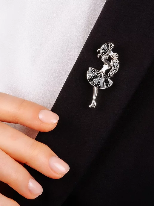 LODI JEWELRY Брошь из серебра с эмалью "мама и дочка", серебристый, фото 2