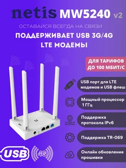 Роутер netis MW5240 с поддержкой USB 3G/4G LTE модемов Netis 193101105 купить за 1 551 ₽ в интернет-магазине Wildberries