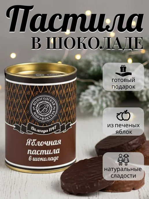 Вологодская мануфактура Пастила яблочная в шоколаде 100 г, 100 г