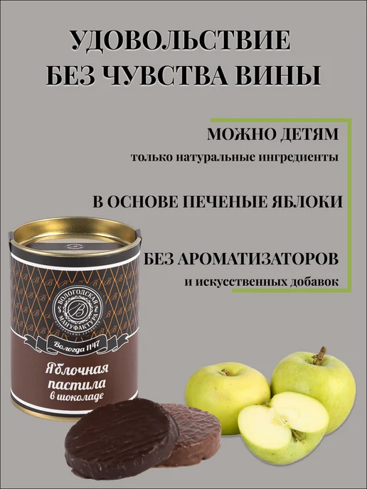 Вологодская мануфактура Пастила яблочная в шоколаде 100 г, 100 г, фото 3