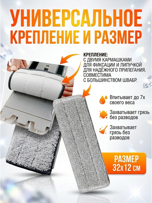 LANA life Сменные насадки тряпка для швабры с двумя кармашками, вариант, фото 2