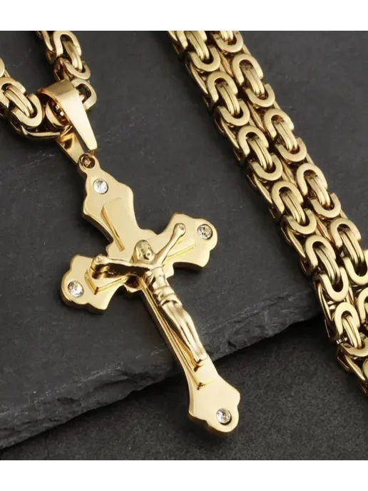 Onix_jewellery Цепочка на шею с крестиком мужская бижутерия комплект, желтый, фото 2