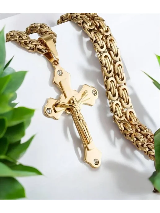 Onix_jewellery Цепочка на шею с крестиком мужская бижутерия комплект, желтый, фото 3