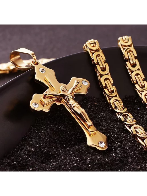 Onix_jewellery Цепочка на шею с крестиком мужская бижутерия комплект, желтый, фото 4
