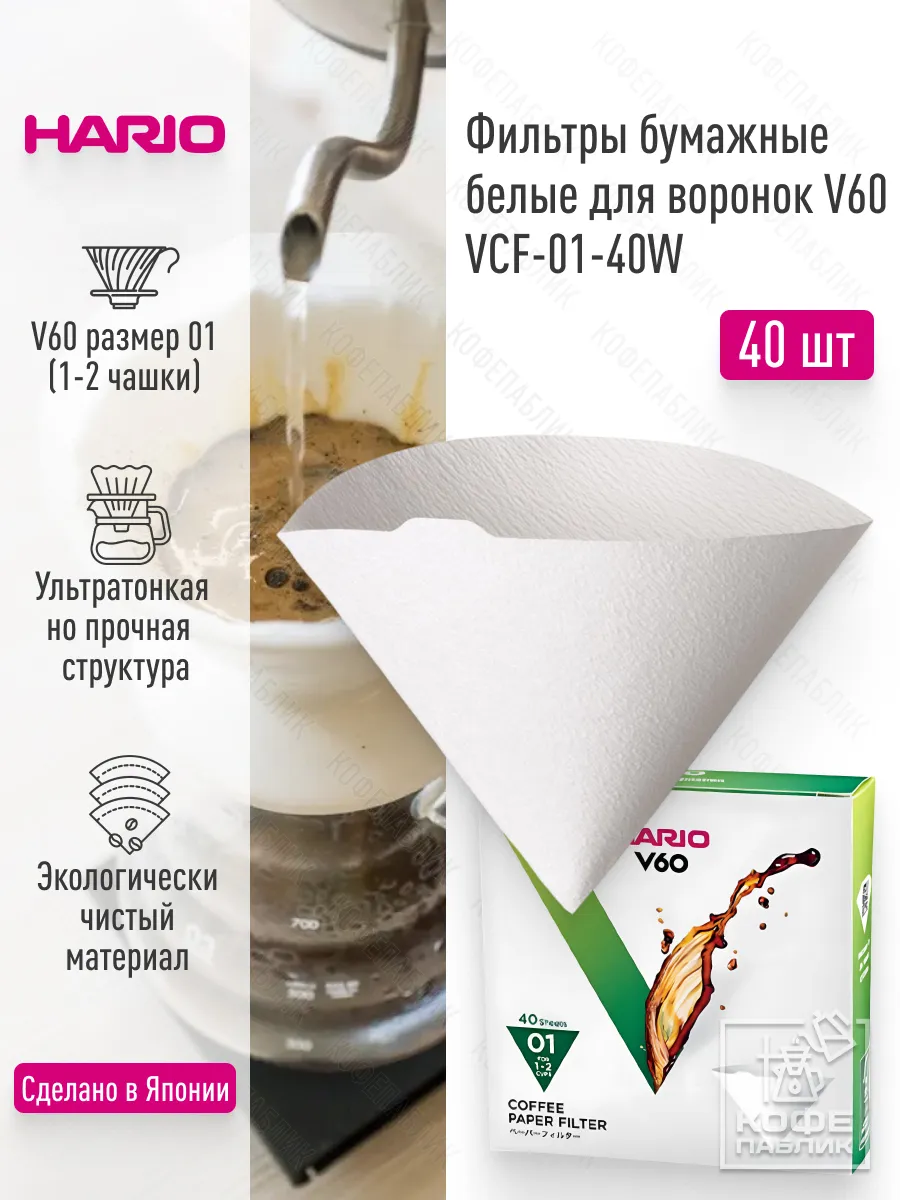 Фильтры бумажные белые для воронок VCF-01-40W (40 шт.)