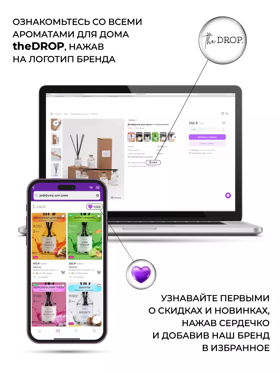 Диффузор ароматизатор для дома с палочками theDrop 193700422 купить за 340  ₽ в интернет-магазине Wildberries