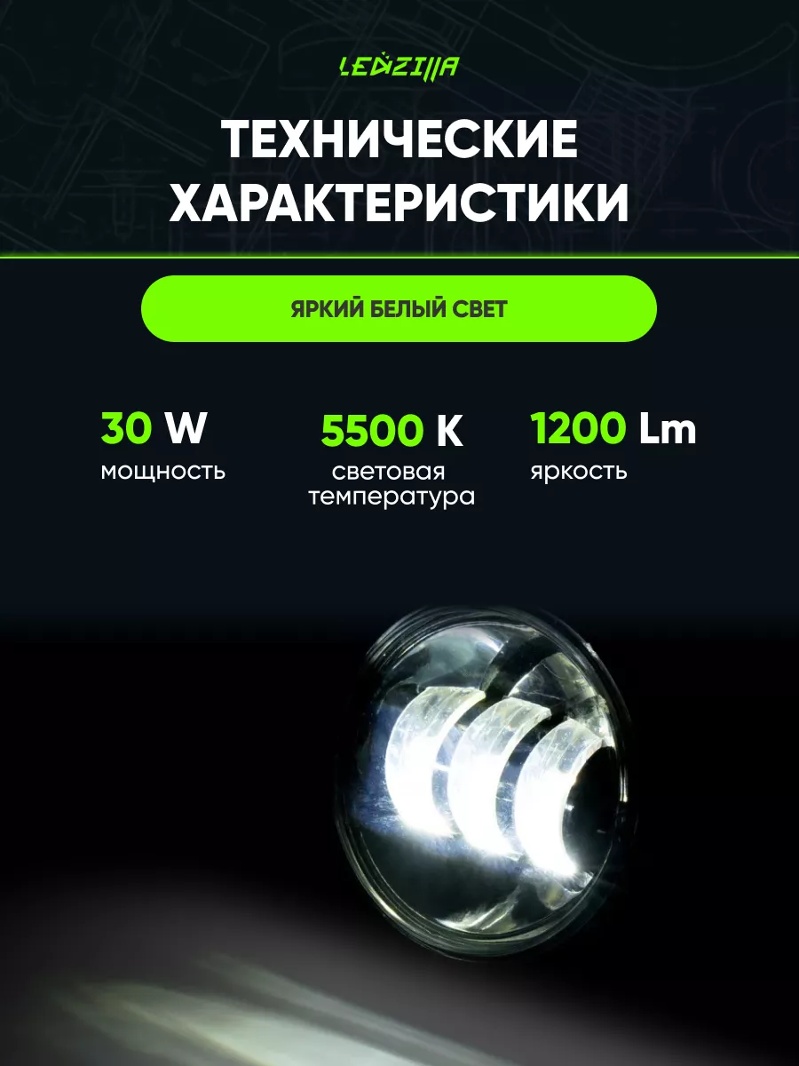 Фары противотуманные 30W туманки LED ПТФ Лада Гранта, Ларгус LEDZILLA  193801297 купить за 1 138 ₽ в интернет-магазине Wildberries