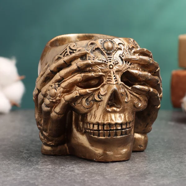Фигурное кашпо Череп 8,5х8,5х8см, бронза