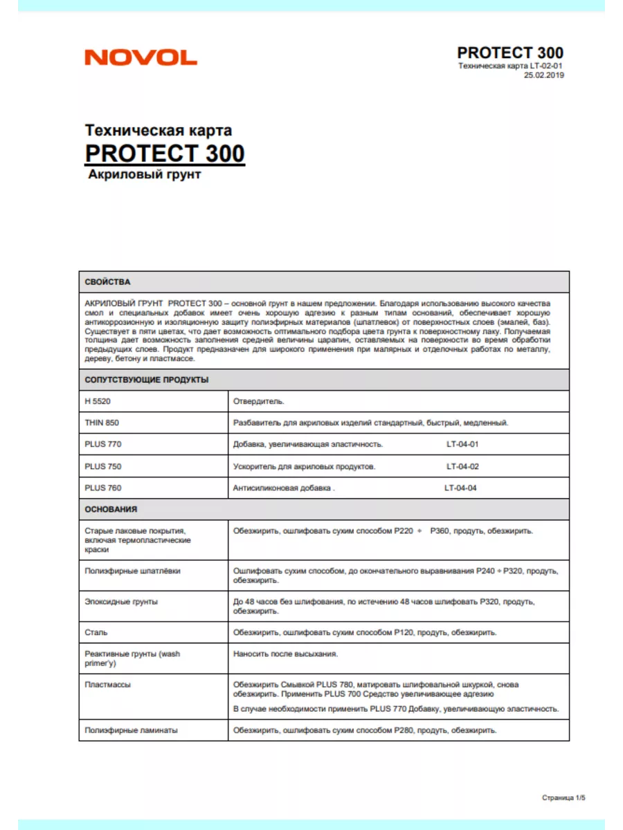 Грунт акриловый PROTECT 300 4+1 (MS) белый NOVOL 193853834 купить за 1 609  ₽ в интернет-магазине Wildberries