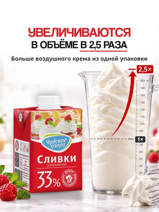Чудское озеро Натуральные сливки 33% для взбивания, 12 по 0,2л, 0,5 л, фото 5