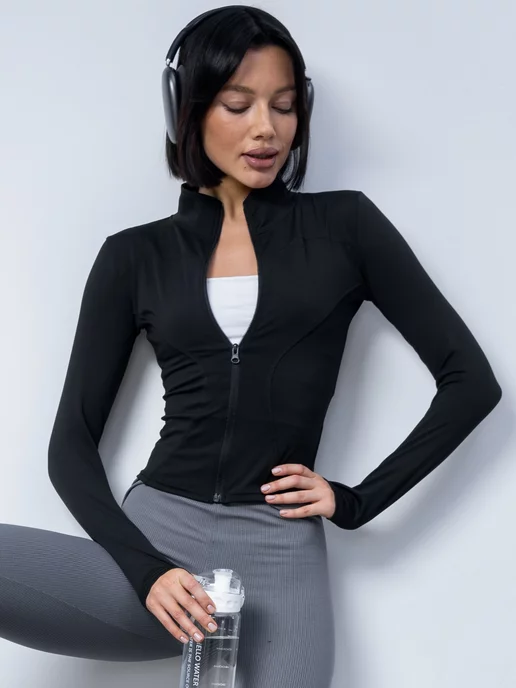 SportCraft Спортивная кофта на молнии обтягивающая, черный, фото 2