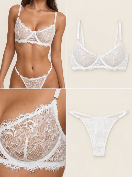 DINI STORE Комплект нижнего белья кружевного, белый, фото 7