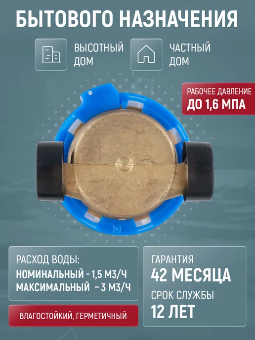 Бетар Счетчик для холодной воды СХВ-15, Ду-15мм, L=80мм, без КМЧ, белый, фото 4
