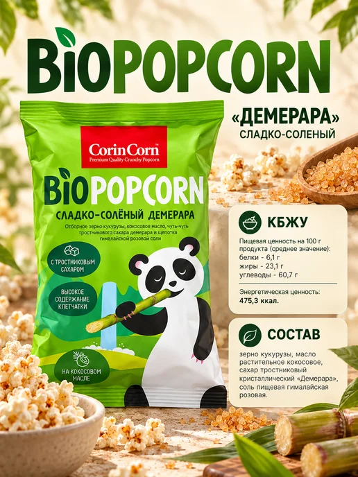 CorinCorn Попкорн сладко-соленый Демерара 80 г, 4x80, фото 2