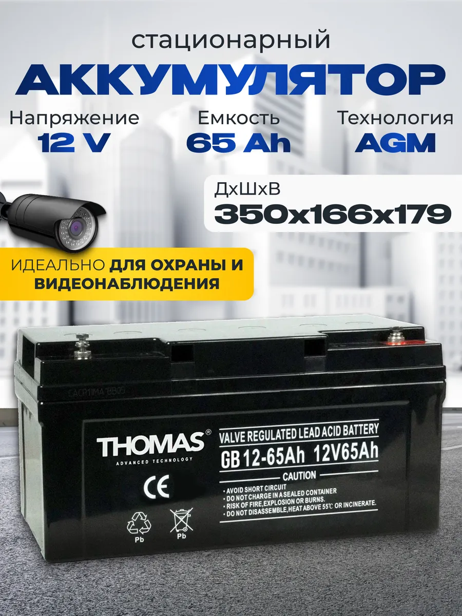 Аккумулятор ибп 12v 65Ah M6 AGM для эхолота, электропастуха