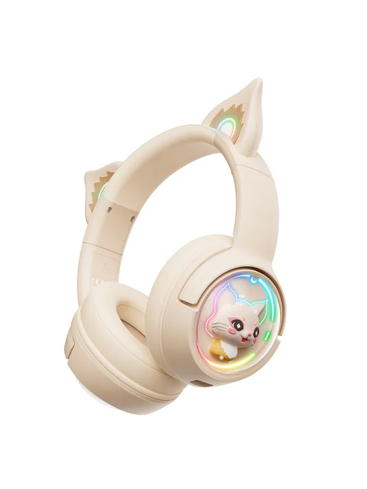 ONIKUMA Игровые наушники беспроводные с ушками и подсветкой B5 Cat, бежевый, фото 7