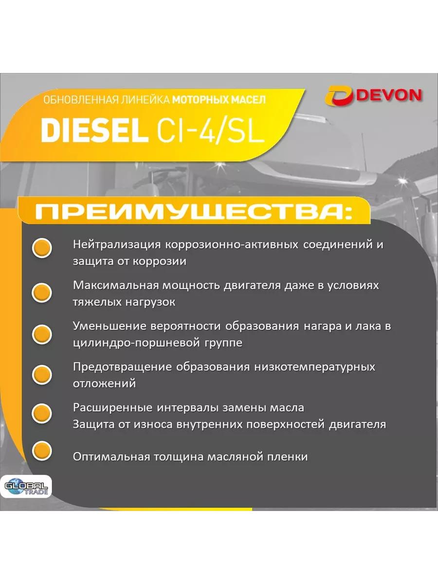 DIЕSEL SAE 10W-40 API CI-4/SL Devon 194513646 купить за 4 379 ₽ в  интернет-магазине Wildberries