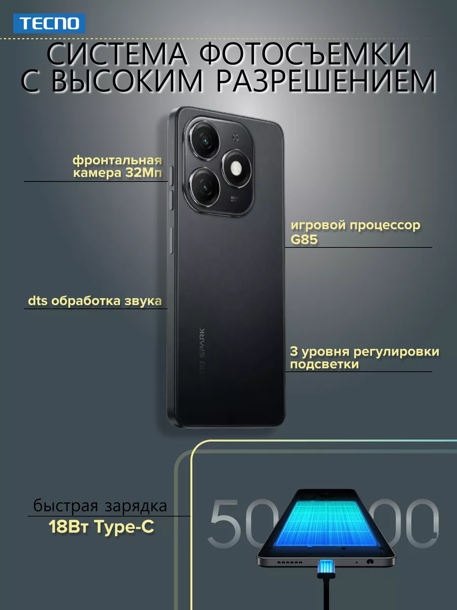 Смартфон Spark 20 8/128Gb Gravity Black TECNO 194617550 купить за 10 483 ₽  в интернет-магазине Wildberries