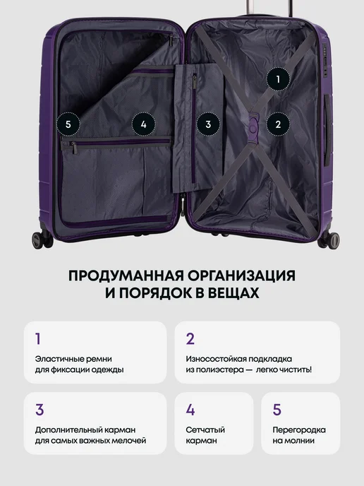 ROBINZON Чемодан на колесах М средний, фиолетовый, фото 6