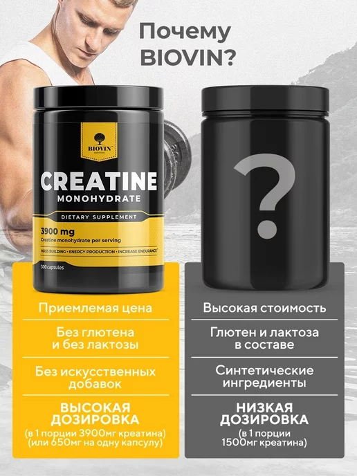 BIOVIN Креатин моногидрат 300 капсул, creatine monohydrate спортпит, вариант, фото 8