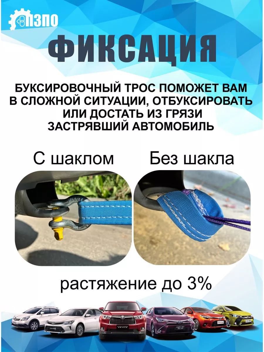 Трос буксировочный автомобильный 4,8т 5м, шакла - петля ПЗПО 194942287  купить за 624 ₽ в интернет-магазине Wildberries