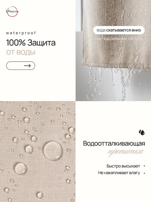 LY design Тканевая штора для ванной 180х180 водонепроницаемая, 180x180, фото 3