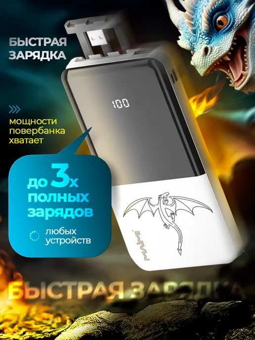 DMS Повербанк 22000 mah мощный с быстрой зарядкой со шнурами, 22000 мАч, фото 3