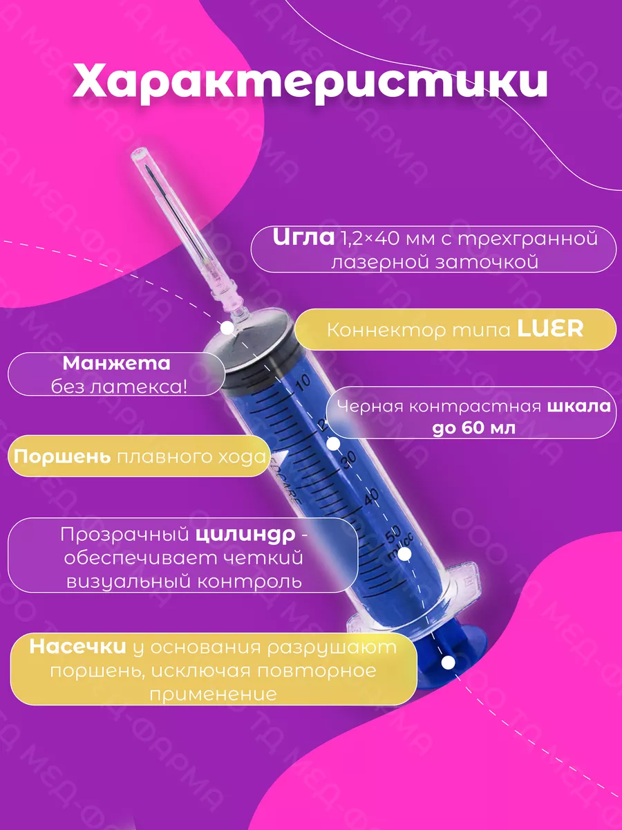 Шприц 50 мл (25 шт.) одноразовый трёхкомпонентный G18 MedCare 195076739  купить за 612 ₽ в интернет-магазине Wildberries