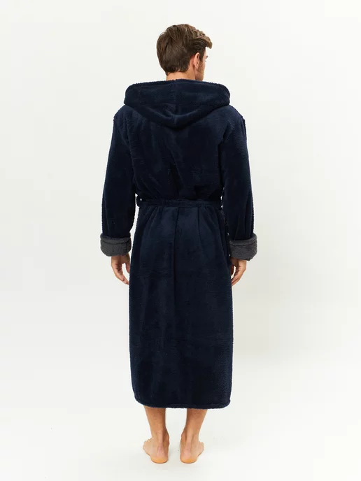 ASH-TEXTILE Банный халат махровый с капюшоном больших размеров для дома, синий, фото 4
